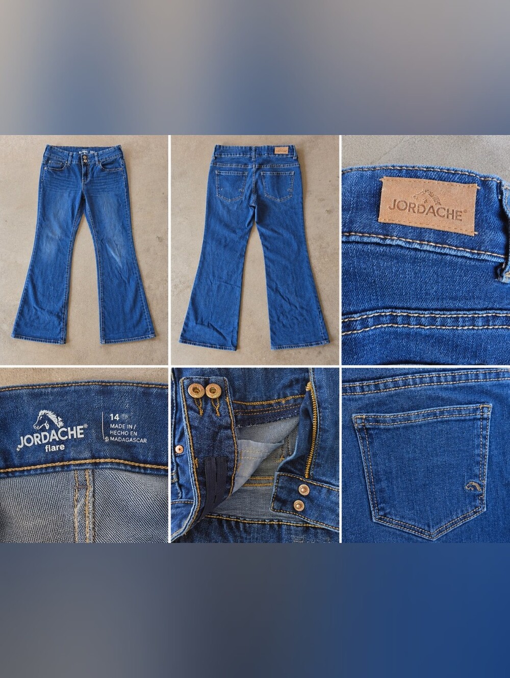 Jordache Girls Size 14 Flare Jeans Blue Denim Stretch Bell Bottom